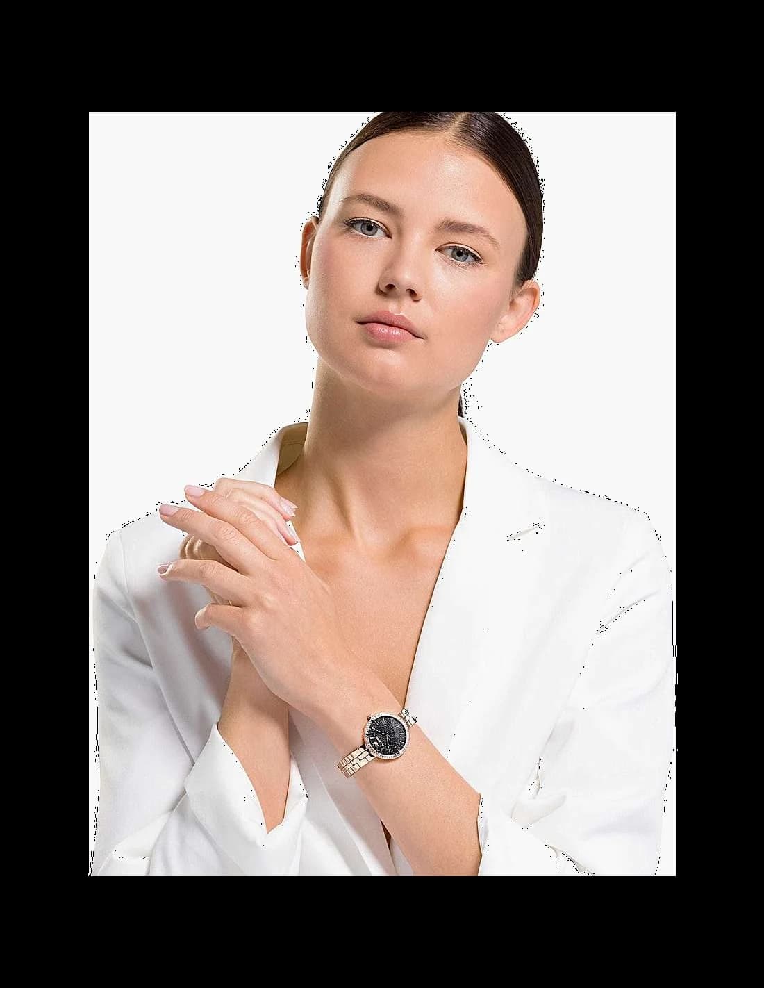 Montre Femme Swarovski Cosmopolitan 5517797 Cadran Noir Poudre Diamants Bracelet Or Rose vue 5