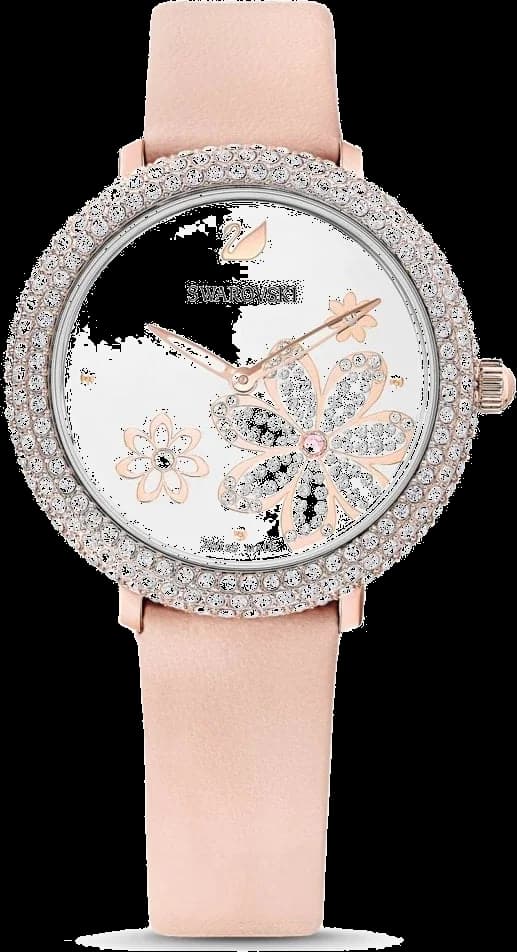 Garde-temps Swarovski 5519223 au cadran blanc nacré et index cristal, style élégant et lumineux
