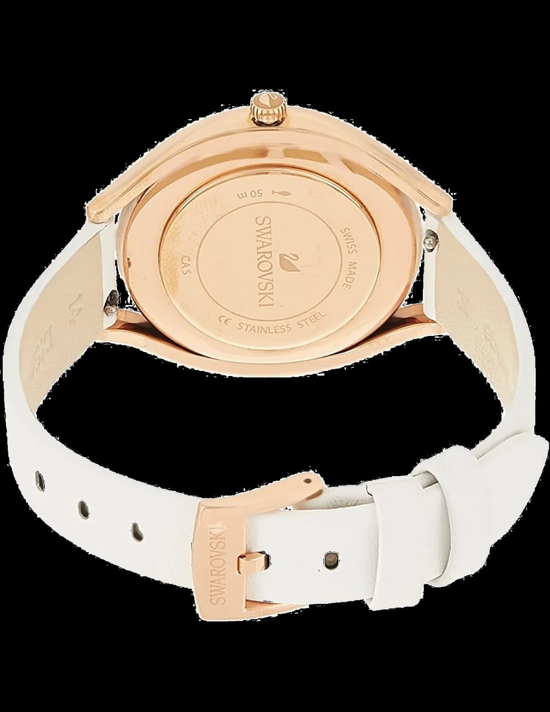 Montre Femme Swarovski Crystalline Aura 5519453, cadran argent, boîtier or rose, bracelet cuir blanc vue 2