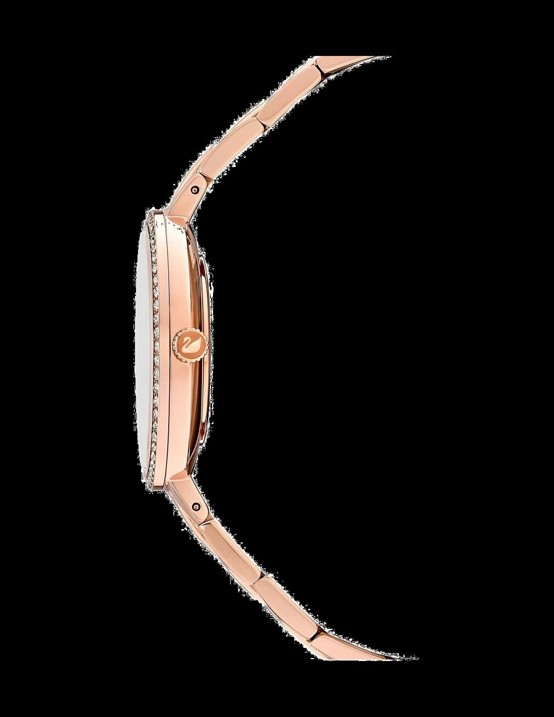 Montre Femme Swarovski Crystalline Aura 5519453, cadran argent, boîtier or rose, bracelet cuir blanc vue 3
