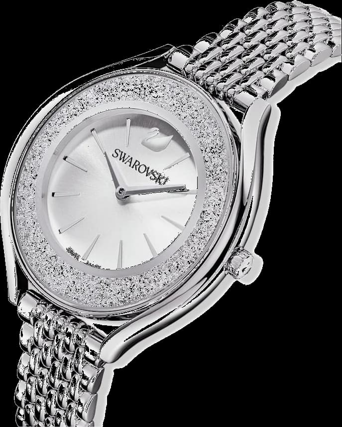 Visage cadran Swarovski 5519462 avec index baguette et aiguilles dauphine dorées, complication date à 3h