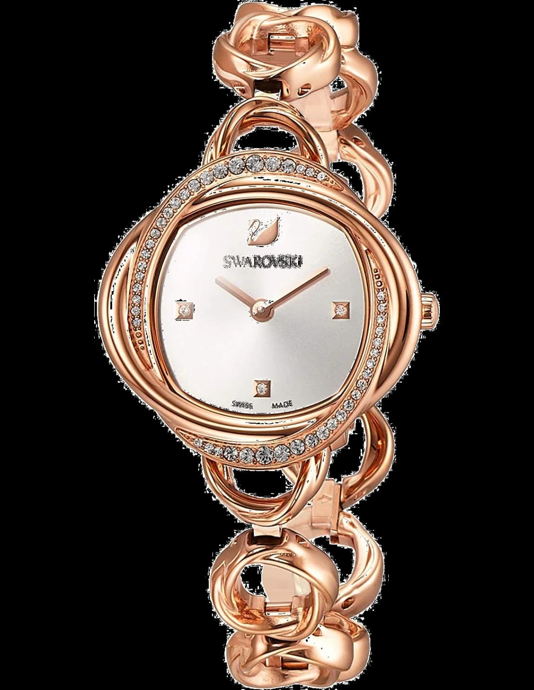 Garde-temps Swarovski 5547626 au cadran blanc nacré et aiguilles dorées, style floral élégant