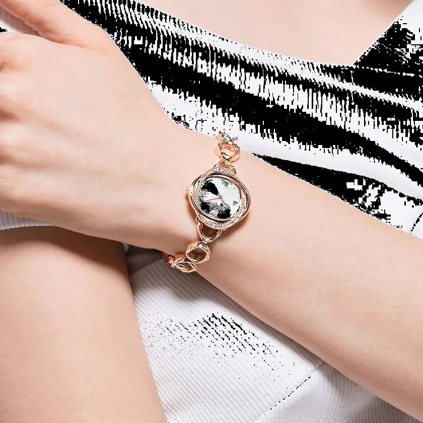 Attache bracelet Swarovski 5547626 en acier plaqué or rose, fermoir déployante et maille milanaise