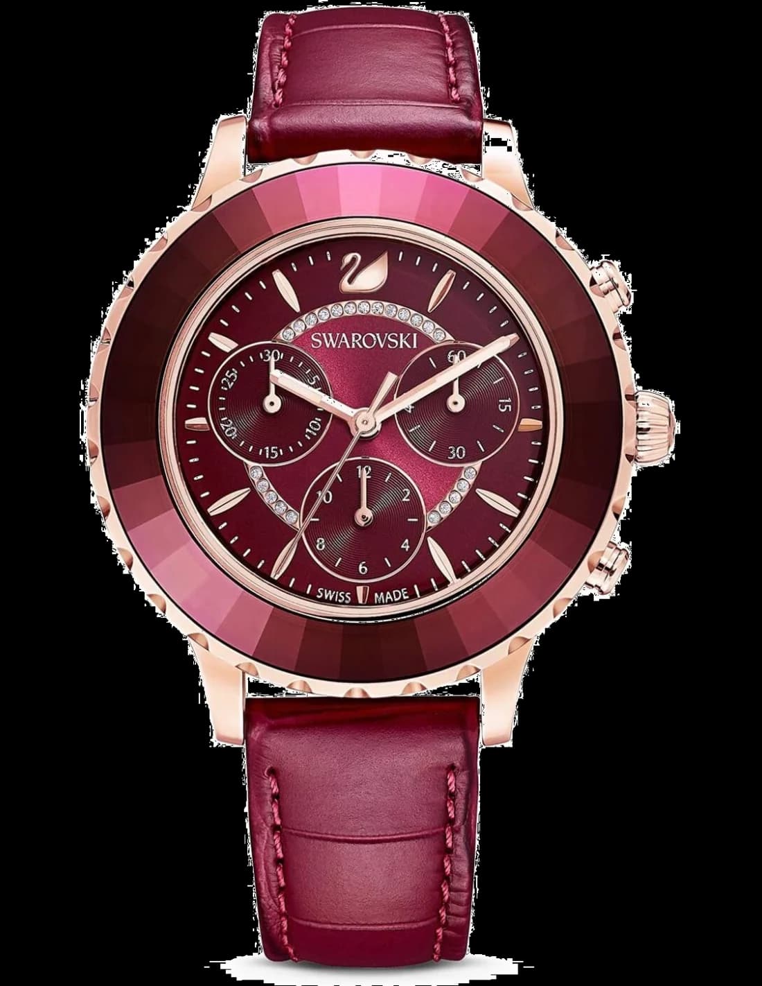 Garde-temps Swarovski 5547642 avec cadran blanc nacré, index diamants et aiguilles bleues