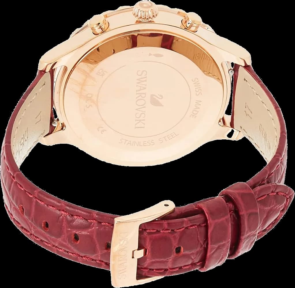 Attache bracelet Swarovski 5547642 en cuir rouge cousu main, fermoir boucle ardillon signé