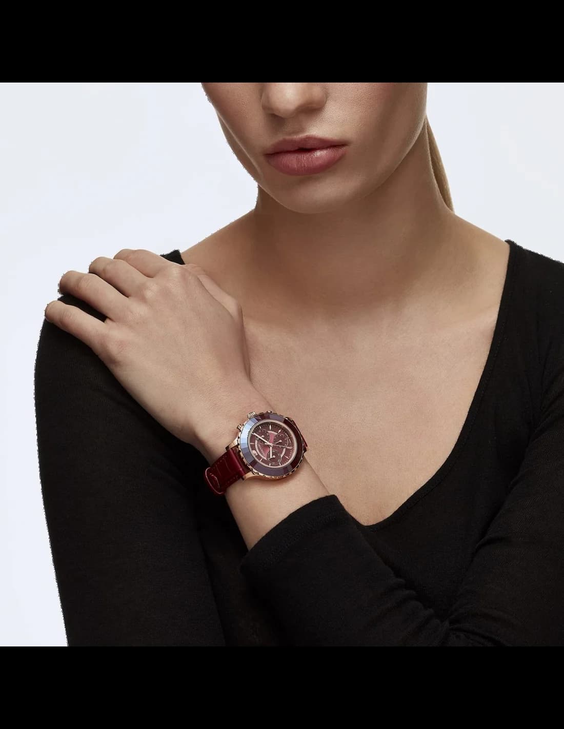Montre Femme Swarovski Octea Lux Chrono 5547642 - Cadran et Bracelet Cuir Rouge vue 5
