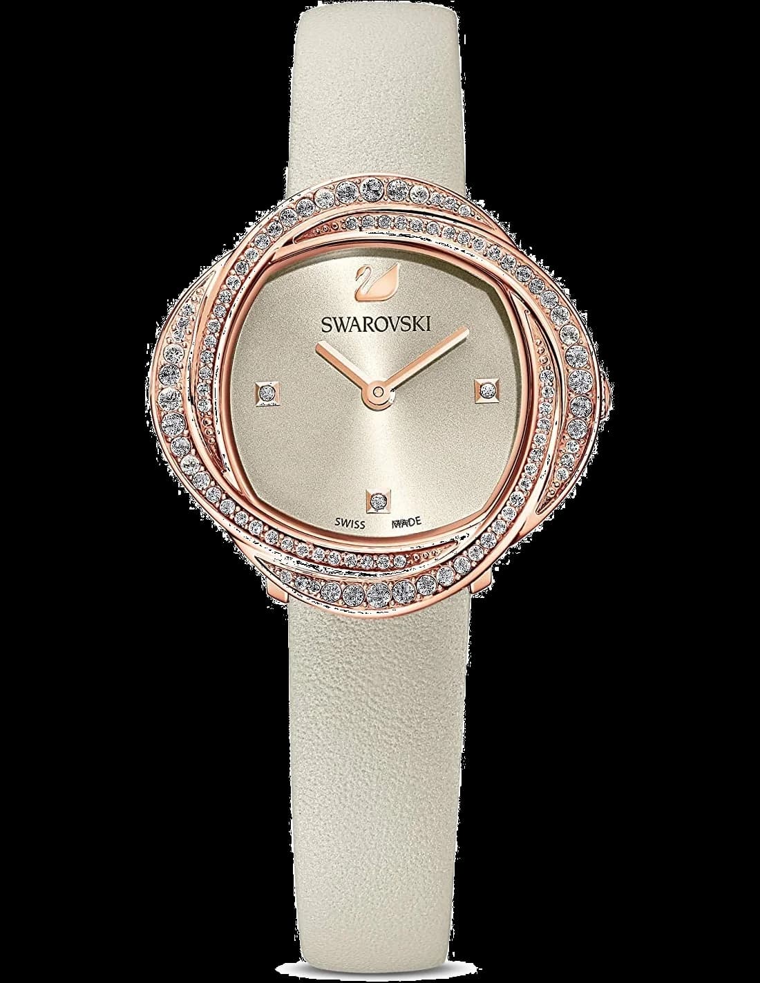 Garde-temps Swarovski 5552424 avec cadran blanc nacré orné de fleurs en cristaux et aiguilles dorées