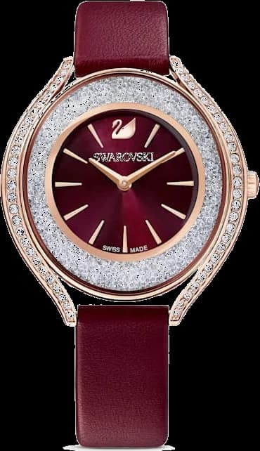 Montre Femme Swarovski 5558637, Boîtier Or Rose Acier et Bracelet Cuir Bordeaux