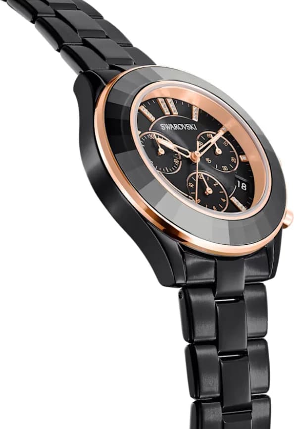 Attache bracelet Swarovski 5610472 en acier inoxydable noir avec fermoir déployant double sécurité, maillons ajustables