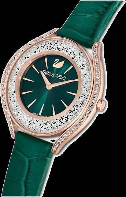 Attache bracelet Swarovski 5644078 en cuir vert à fermoir déployant, orné de cristaux scintillants