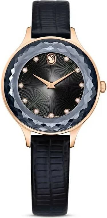 Montre Femme Swarovski Octea 5650033 - Cadran Noir, Boîtier Or Rose, Bracelet Cuir vue 3