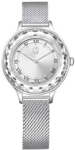 Attache bracelet Swarovski 5650039 maille milanaise en acier 316L, fermoir déployante à pression sécurisé, finition brossée et poli