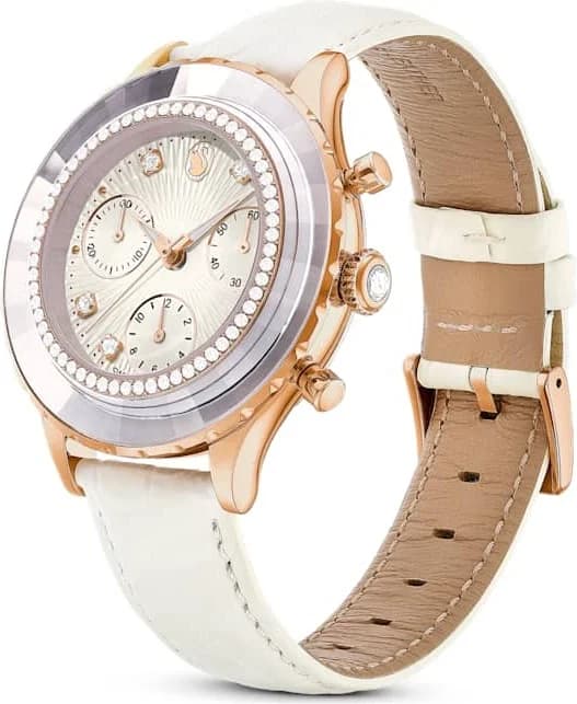 Visage cadran Swarovski 5671150 avec index bâtons et aiguilles argentées, guichet date à 4h30