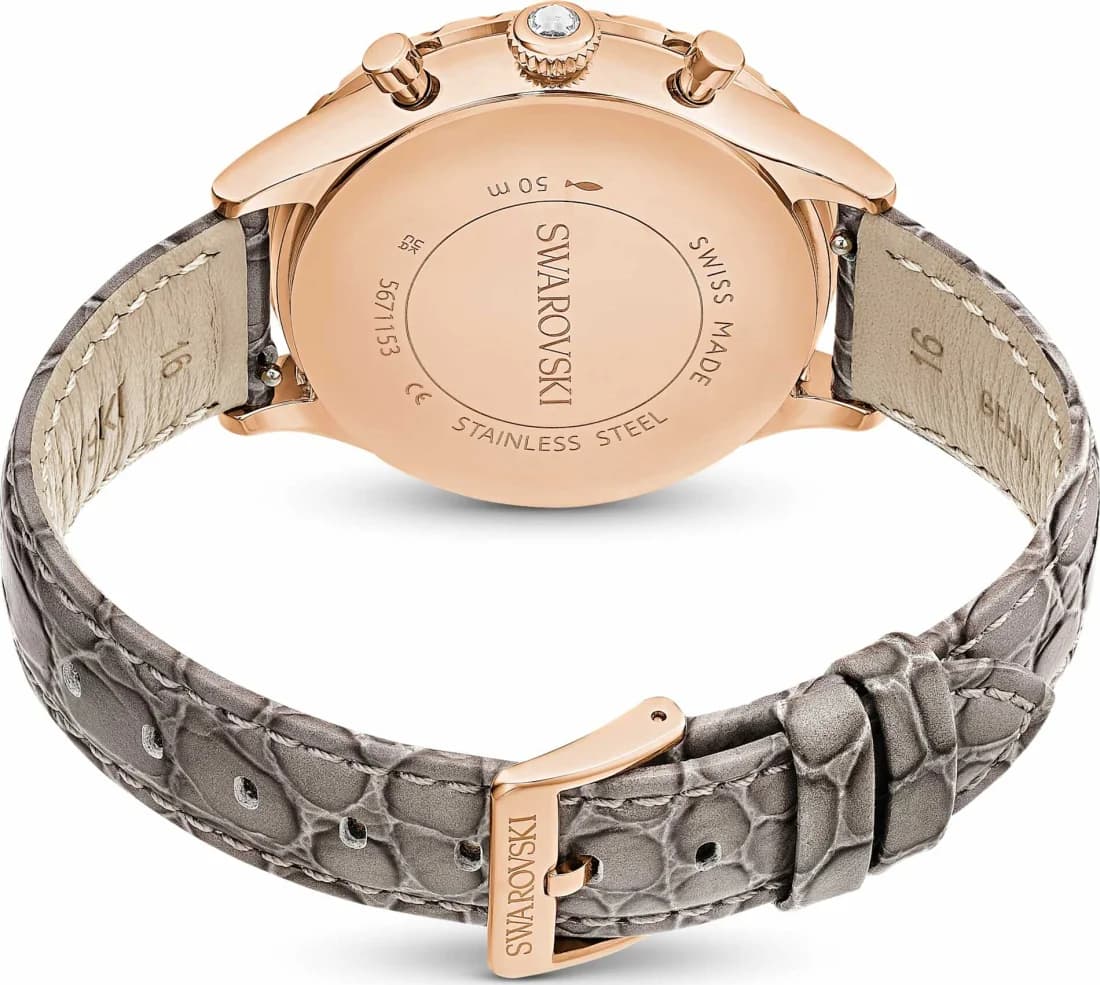 Montre Femme Swarovski Octea Lux Chrono 5671153 - Cadran Gris, Boîtier Or Rose, Bracelet Cuir vue 6