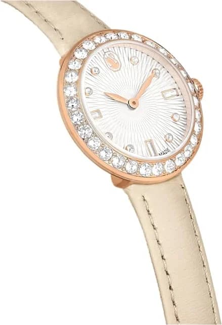 Attache bracelet Swarovski 5672968 en cuir beige avec fermoir boucle ardillon en acier inoxydable, cousu main