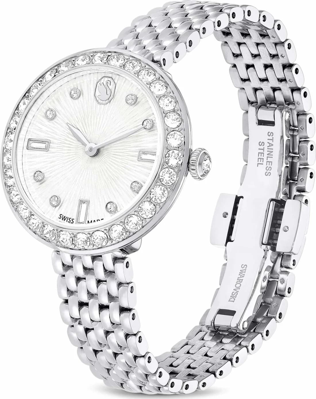 Lunette boîtier Swarovski 5673022 rond en acier incrusté de cristaux, profil fin et lumineux