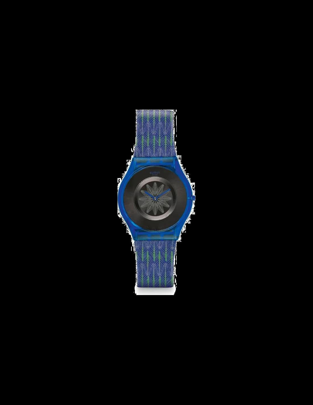 Montre Femme Swatch For the Love of Pattern SFS102 - Cadran noir, bracelet nylon bleu
