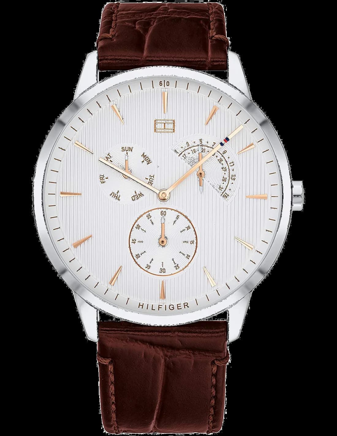 Montre Homme Tommy Hilfiger 1710389 - Cadran Bleu, Boîtier Argenté, Bracelet Cuir Marron