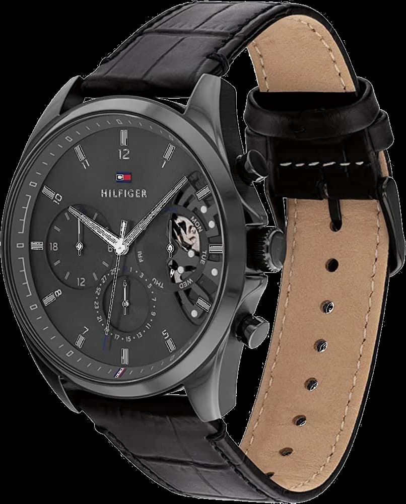 Attache bracelet Tommy Hilfiger 1710452 en cuir marron cousu main avec boucle ardillon en acier brossé