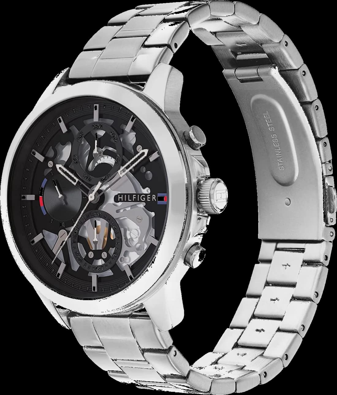 Montre Tommy Hilfiger Henry 1710477 cadran noir squelette bracelet acier argent vue 2