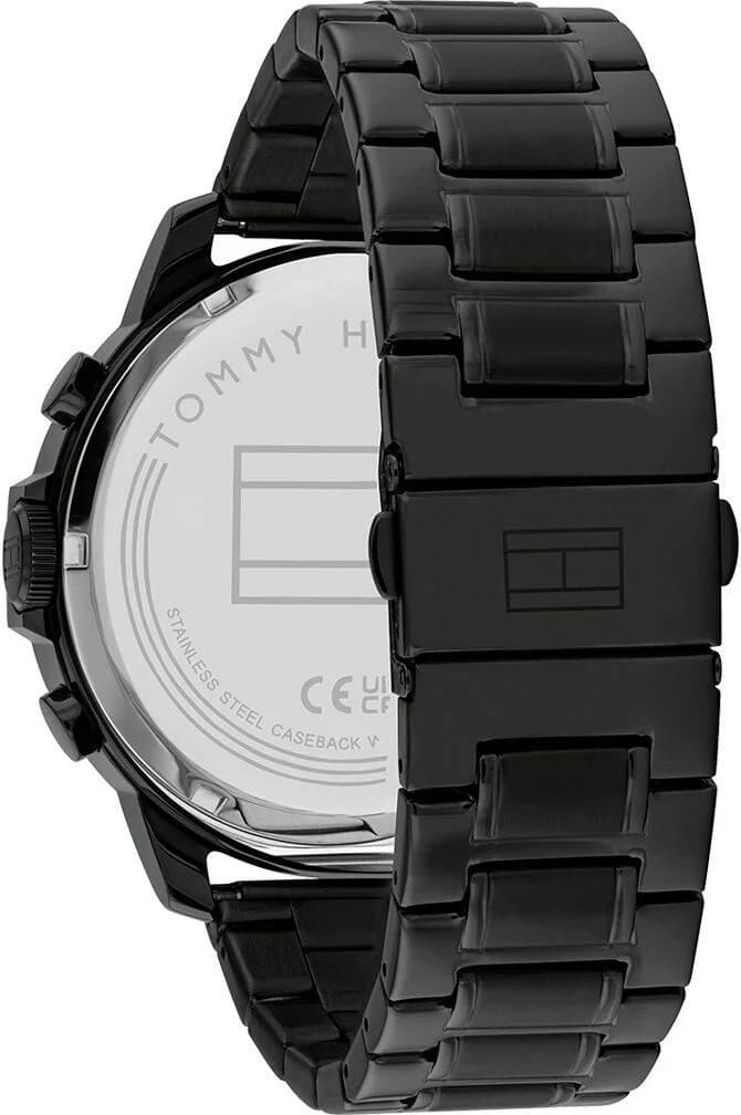 Attache bracelet Tommy Hilfiger 1710494 en acier noir avec fermoir déployant triple et maillons satinés ajustables