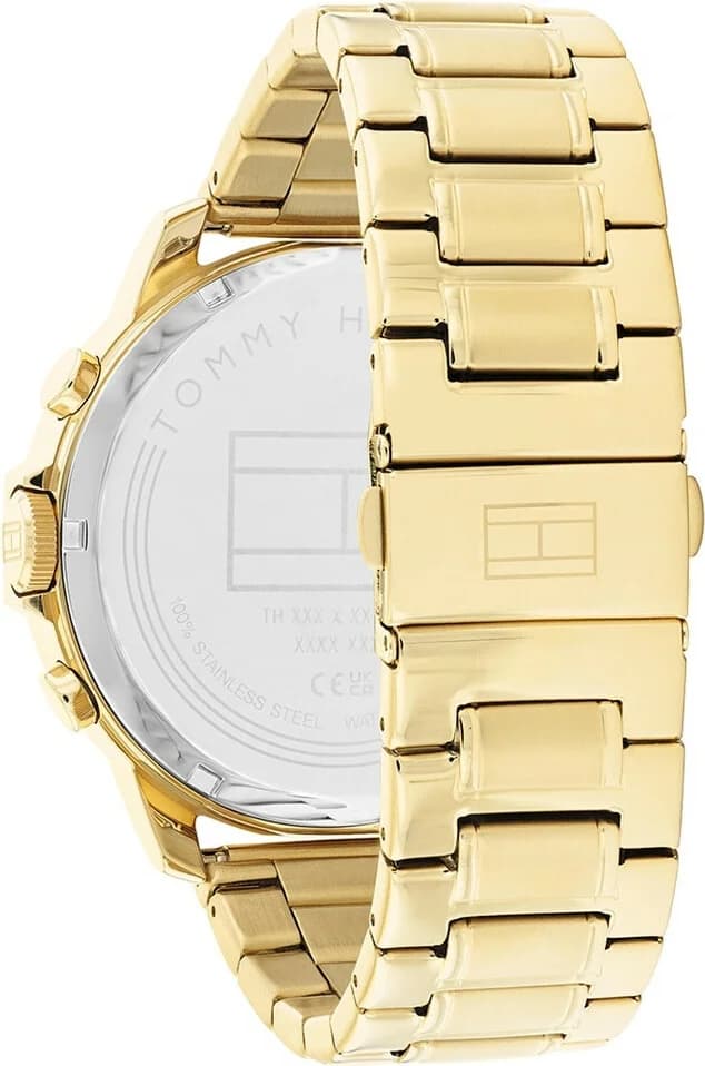 Attache bracelet Tommy Hilfiger 1710511 en acier inoxydable doré avec fermoir déployant double sécurité et maillons polis ajustables