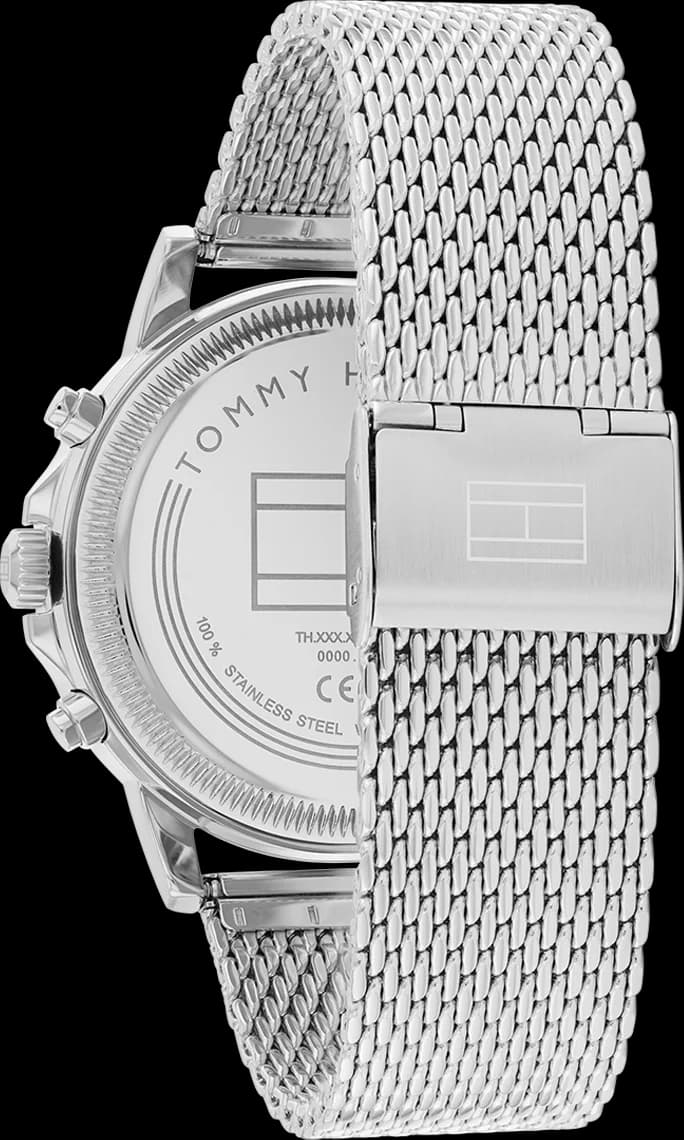Attache bracelet Tommy Hilfiger 1710608 maille milanaise en acier inoxydable avec fermoir déployant ajustable et finition brossée