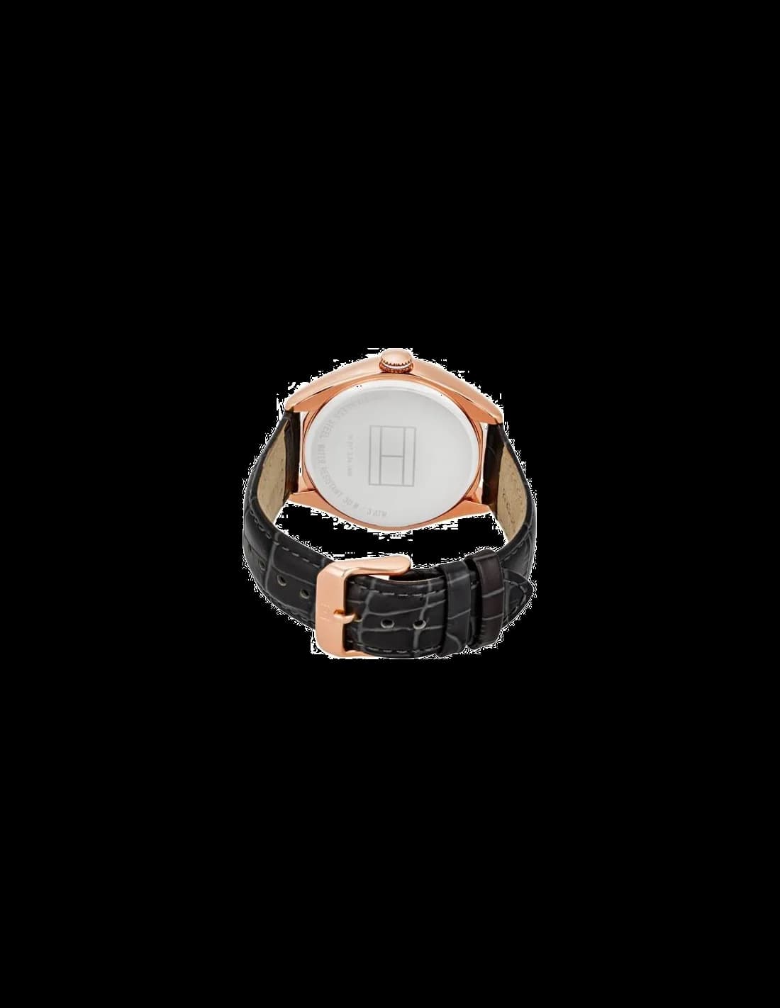 Visage cadran Tommy Hilfiger 1781365 avec index bâtons dorés, aiguilles dauphines et guichet date à 3h, lisibilité optimale