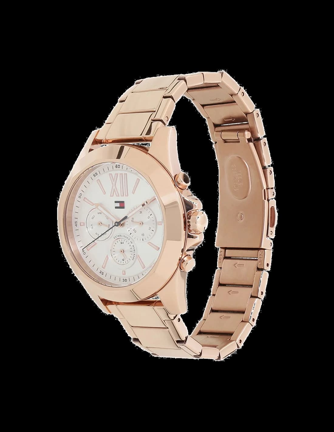 Attache bracelet Tommy Hilfiger 1781847 en acier inoxydable or rose, maillons satinés et fermoir déployant