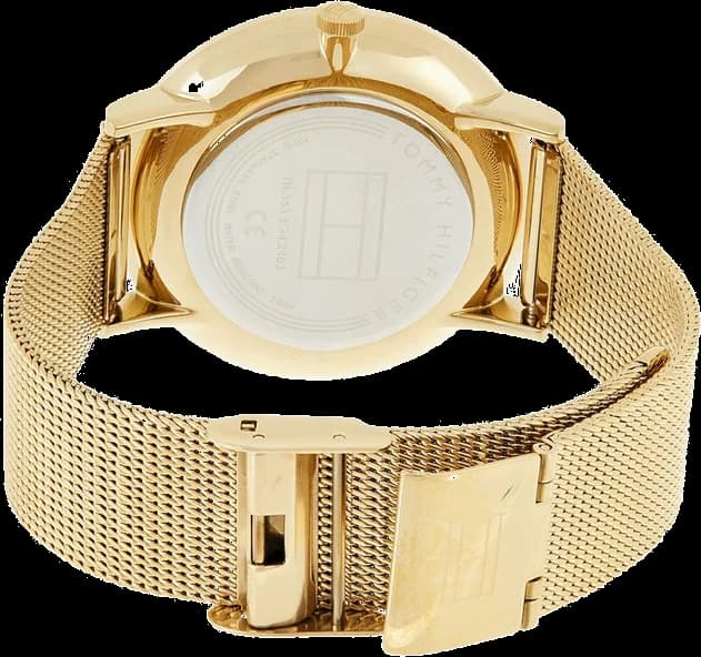 Attache bracelet Tommy Hilfiger 1781943 en maille milanaise dorée avec fermoir déployante ajustable, finition lisse et brillante