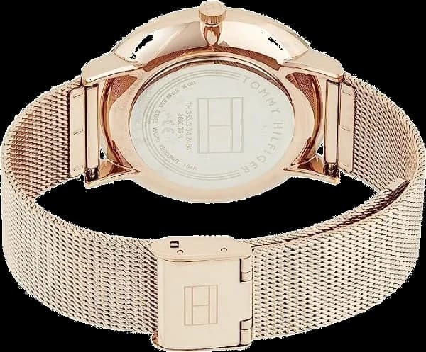 Attache bracelet Tommy Hilfiger 1781944 en maille milanaise or rose avec fermoir déployant ajustable, finition satinée
