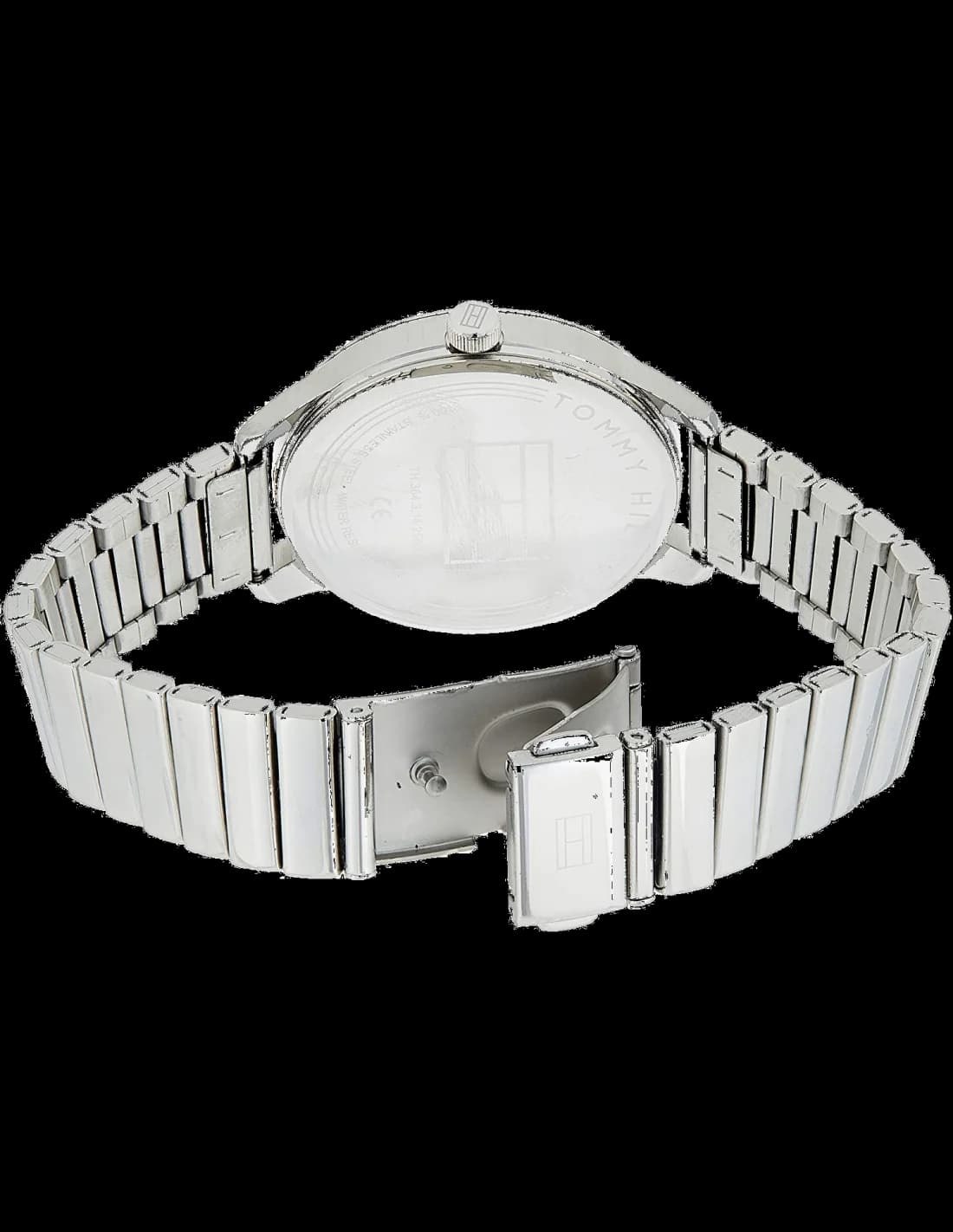Attache bracelet Tommy Hilfiger 1782020 en acier inoxydable bicolore, maillons polis et satinés, fermoir déployant sécurisé