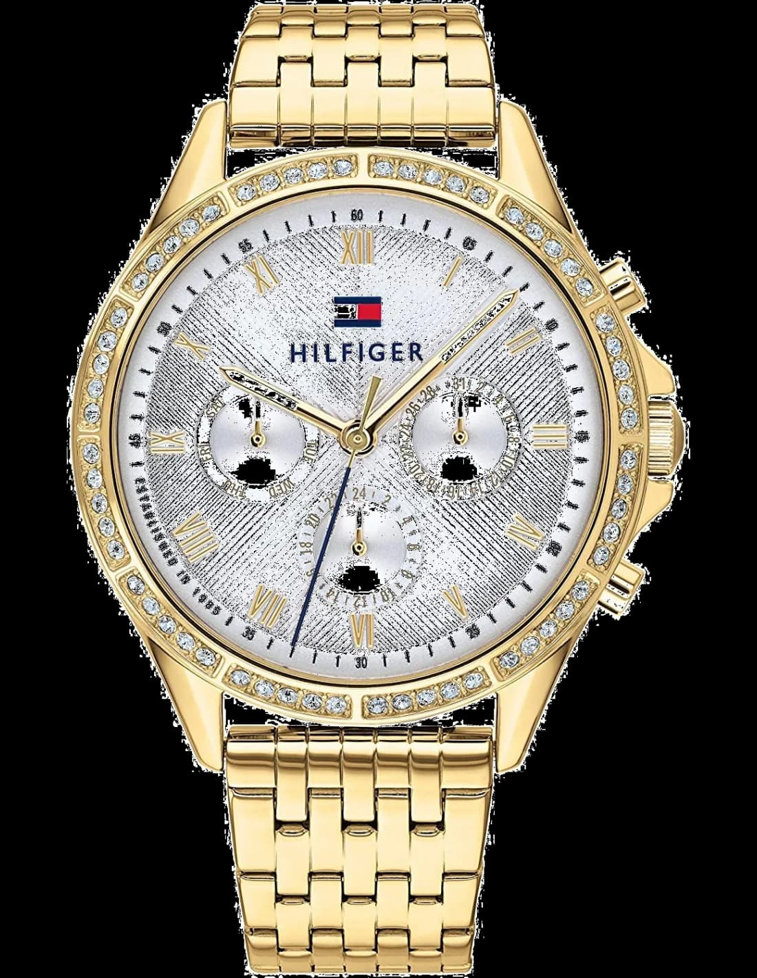 Garde-temps Tommy Hilfiger 1782142 avec cadran blanc et index bâtons argentés, style minimaliste chic