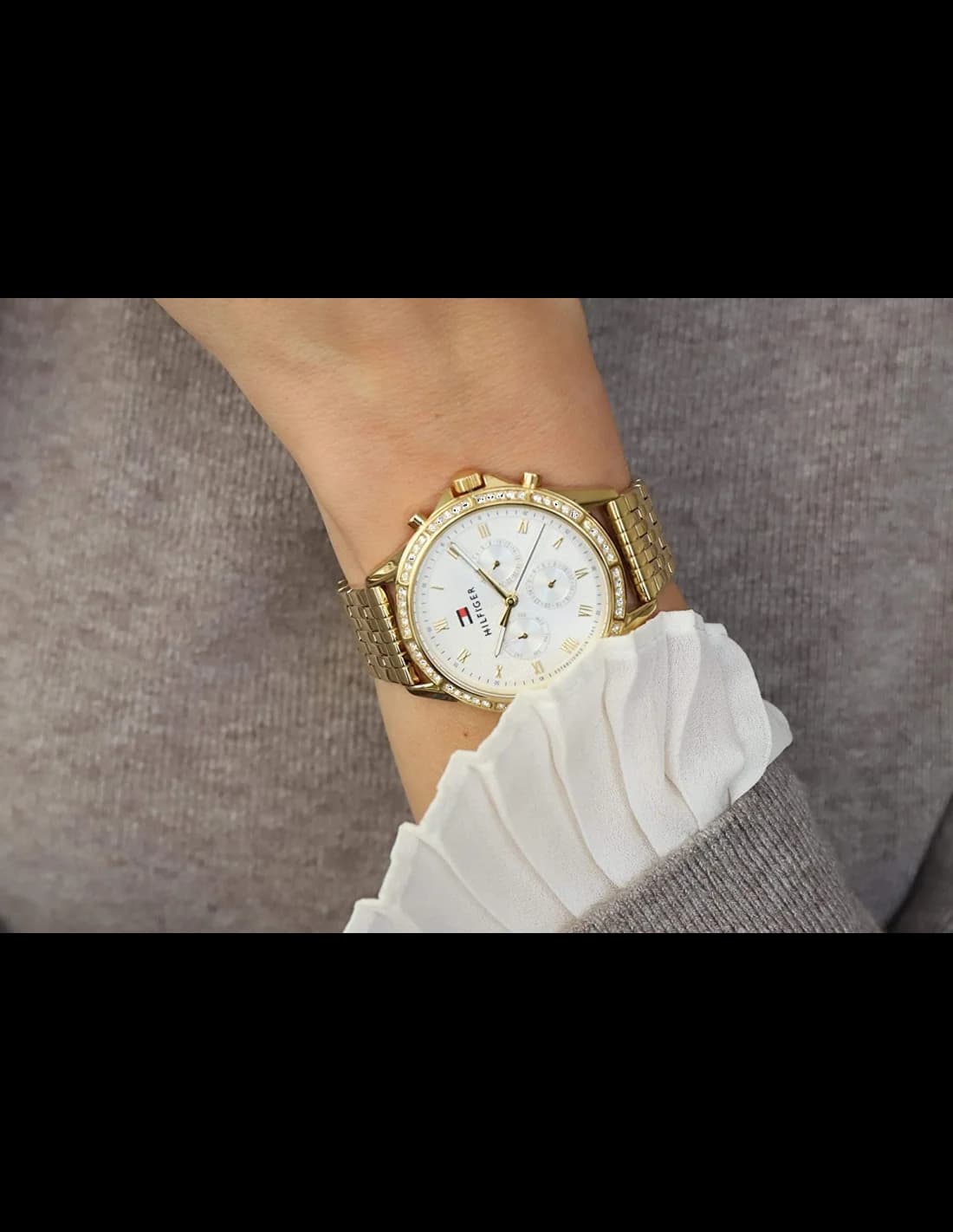 Visage cadran Tommy Hilfiger 1782142 aux index bâtons polis et aiguilles dauphine, date à 3h