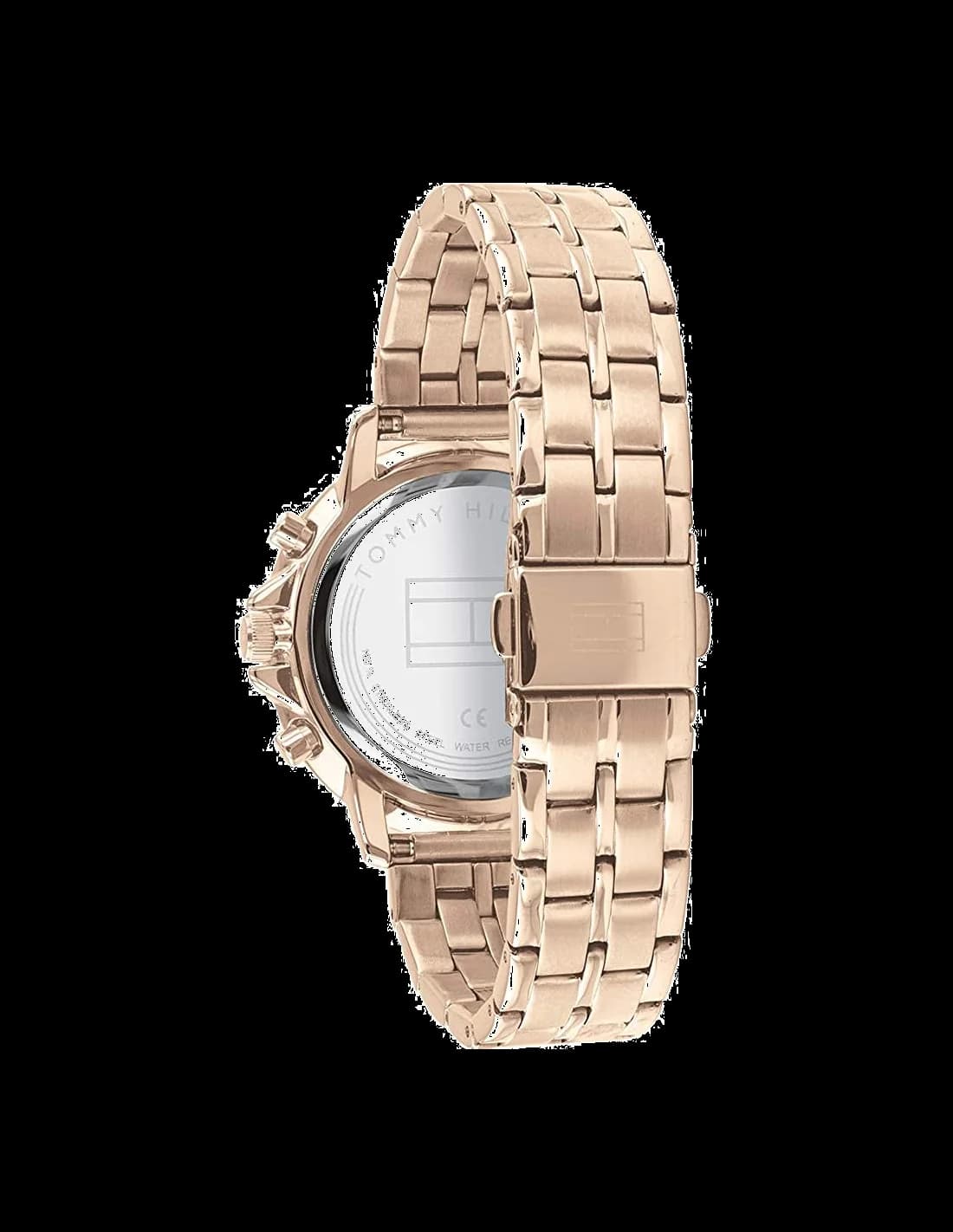 Attache bracelet Tommy Hilfiger 1782190 en acier doré or rose, maillons polis et satinés, fermoir déployant sécurisé