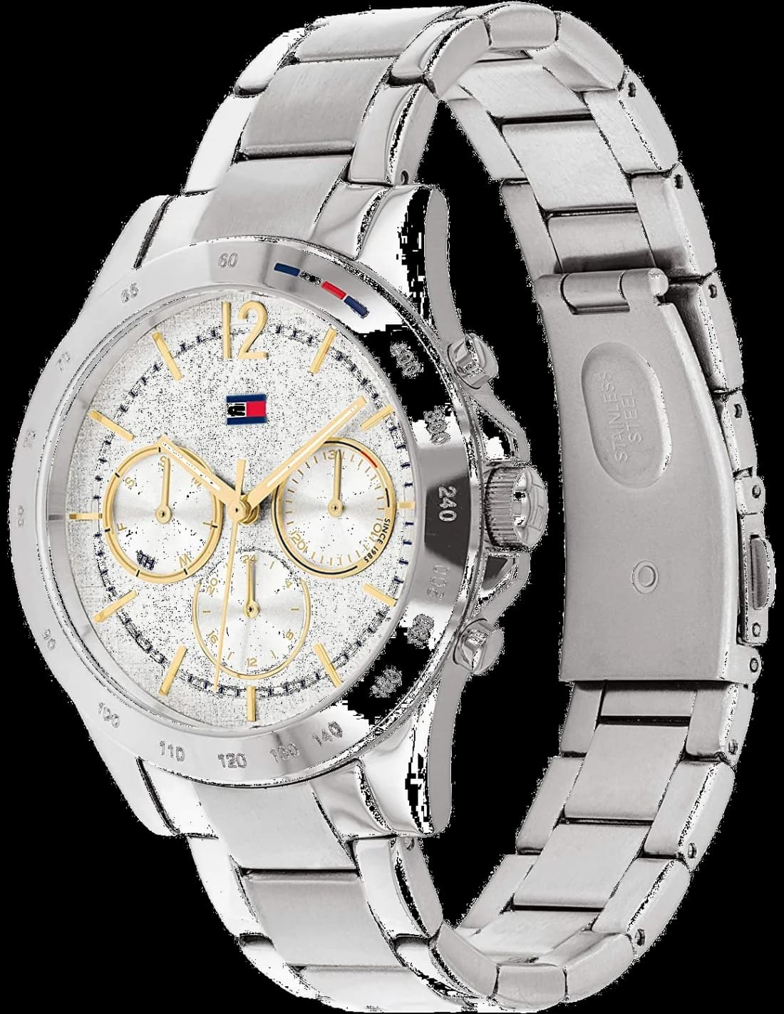 Attache bracelet Tommy Hilfiger 1782194 en acier inoxydable doré, fermoir déployant sécurisé