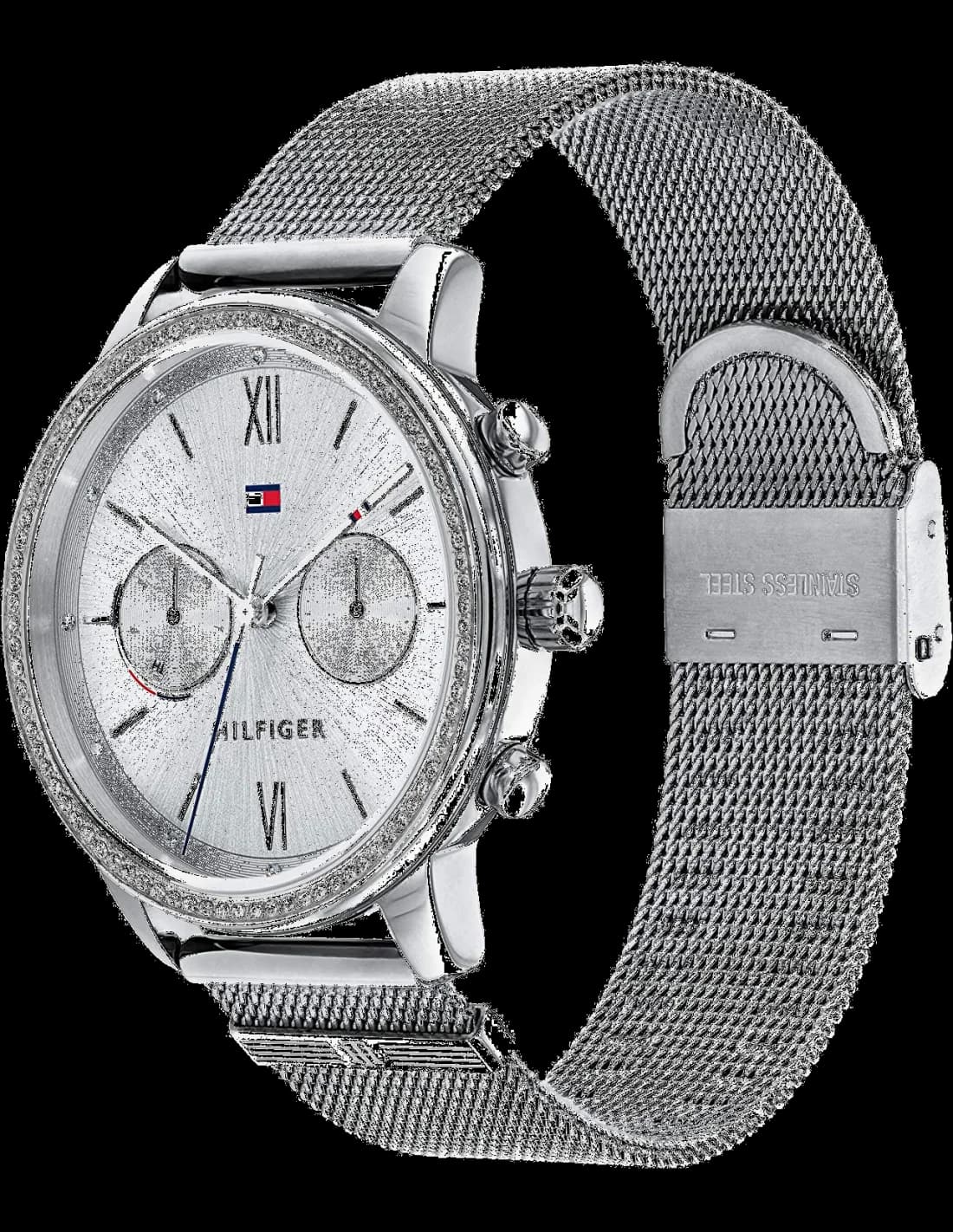 Visage cadran Tommy Hilfiger 1782301 au design épuré avec index bâtons et aiguilles dauphine pour une lisibilité optimale