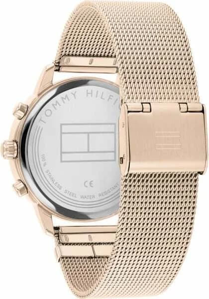 Attache bracelet Tommy Hilfiger 1782303 en maille milanaise or rose avec fermoir déployante ajustable, alliant confort et finition soignée