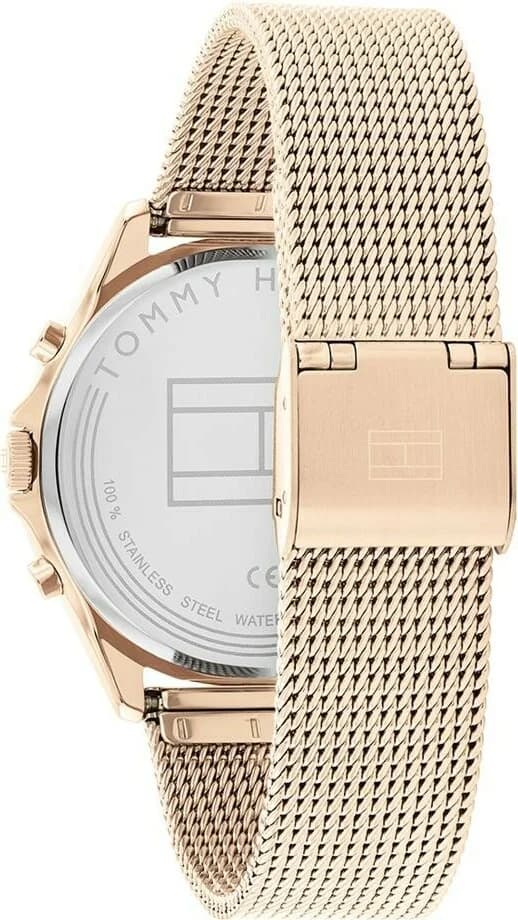 Attache bracelet Tommy Hilfiger 1782486 en maille milanaise acier inoxydable or rose, fermoir déployant ajustable, finition polie brossée