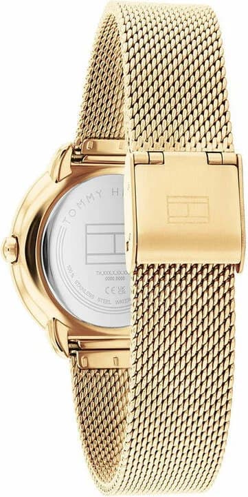 Attache bracelet Tommy Hilfiger 1782699 en acier maille milanaise doré avec fermoir déployant double sécurité et boucle ajustable