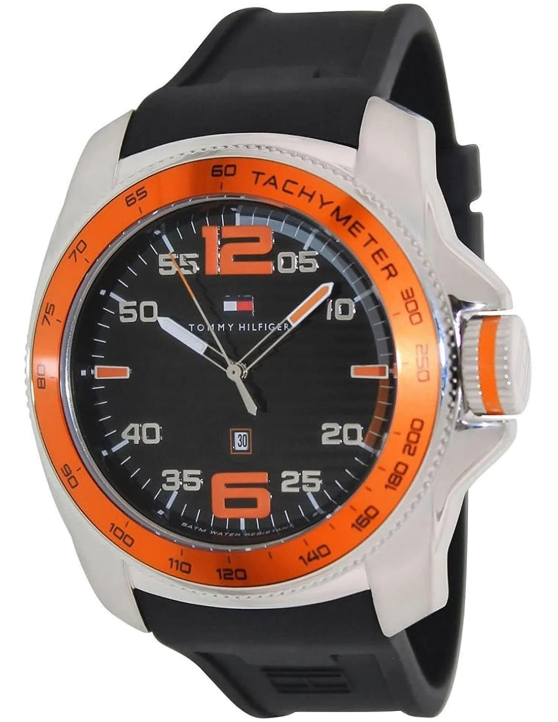 Visage cadran Tommy Hilfiger 1790853 avec index bâtons argentés, aiguilles luminescentes et guichet date à 3h