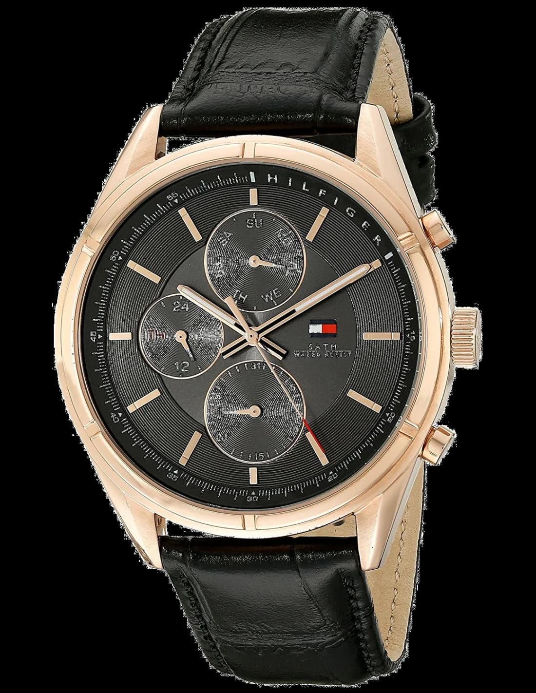 Montre Homme Tommy Hilfiger 1791125 - Cadran Noir, Boîtier Or Rose, Bracelet Cuir