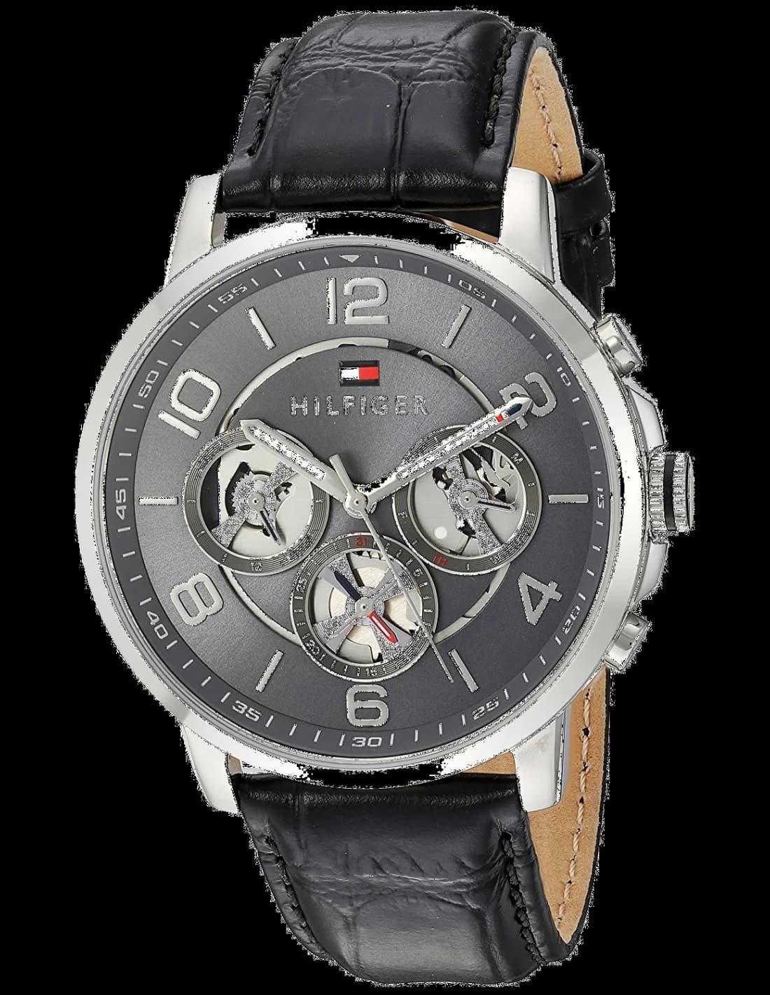 Montre Homme Tommy Hilfiger 1791289 Keagan Chronographe Cadran Gris Acier Cuir Noir