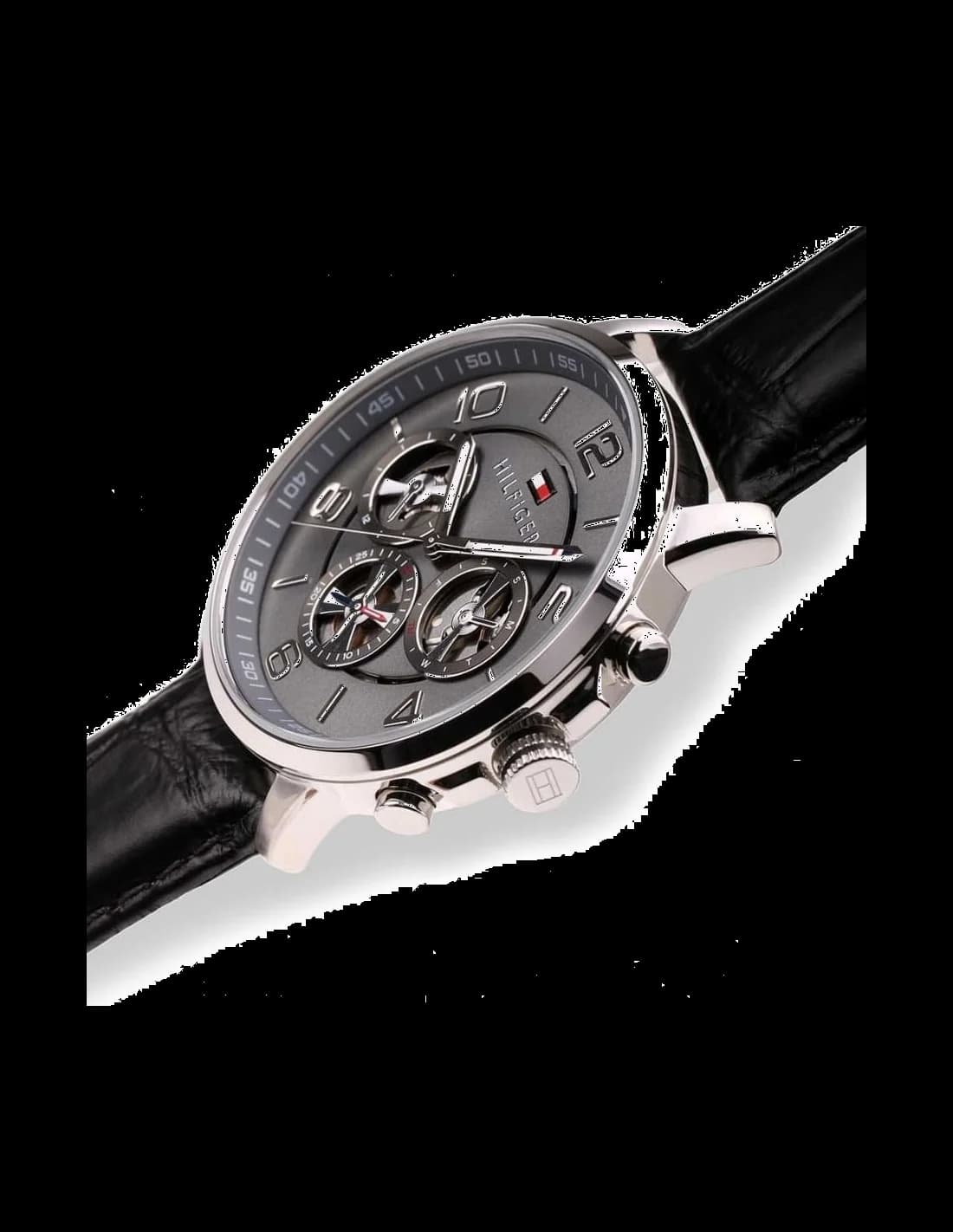 Montre Homme Tommy Hilfiger 1791289 Keagan Chronographe Cadran Gris Acier Cuir Noir vue 2