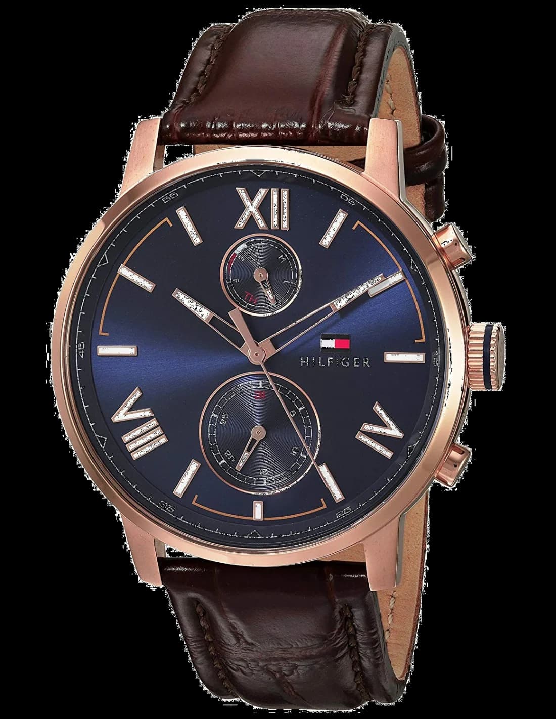 Garde-temps Tommy Hilfiger 1791308 avec cadran marron soleillé et aiguilles argentées pour un style classique