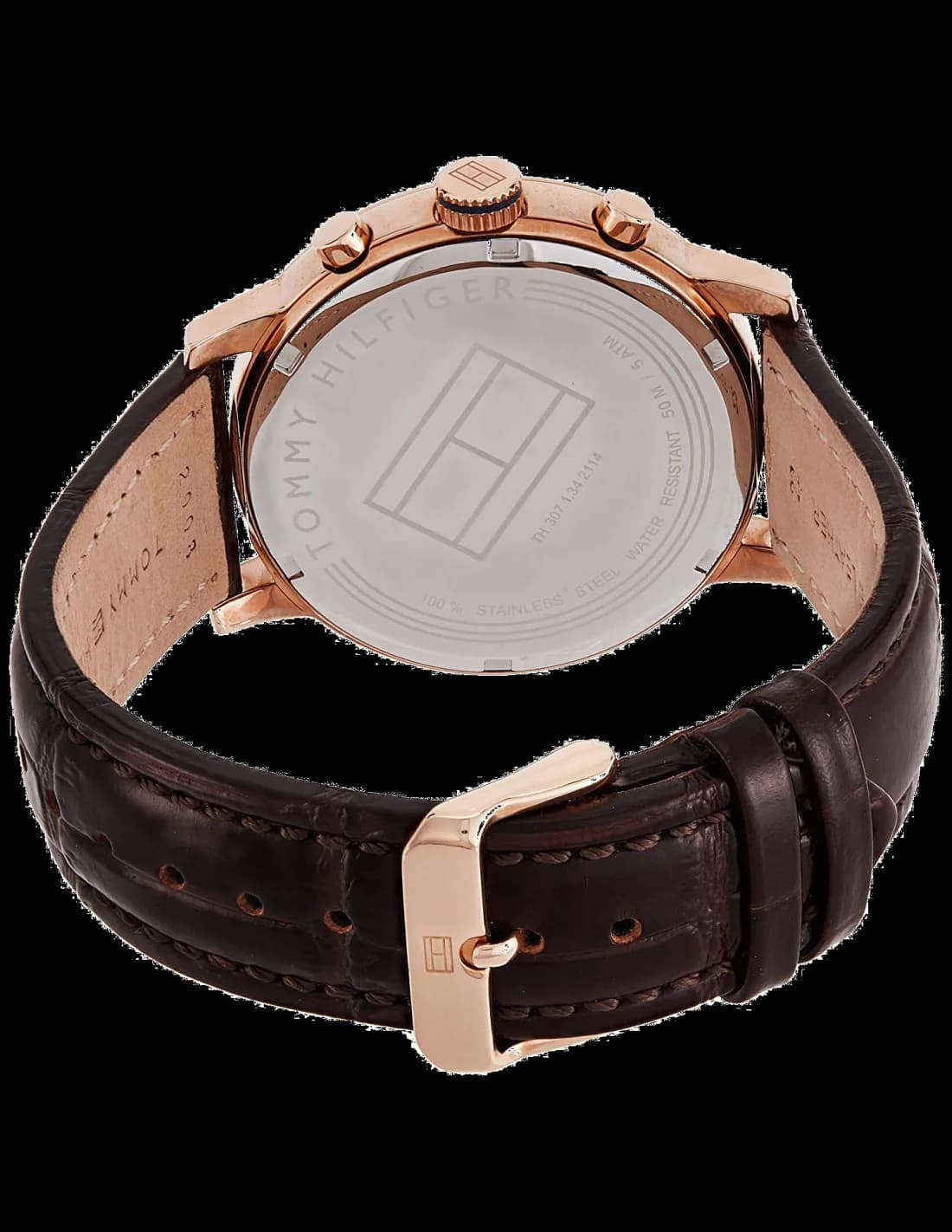 Attache bracelet Tommy Hilfiger 1791308 en cuir marron cousu main avec boucle ardillon signée Tommy Hilfiger