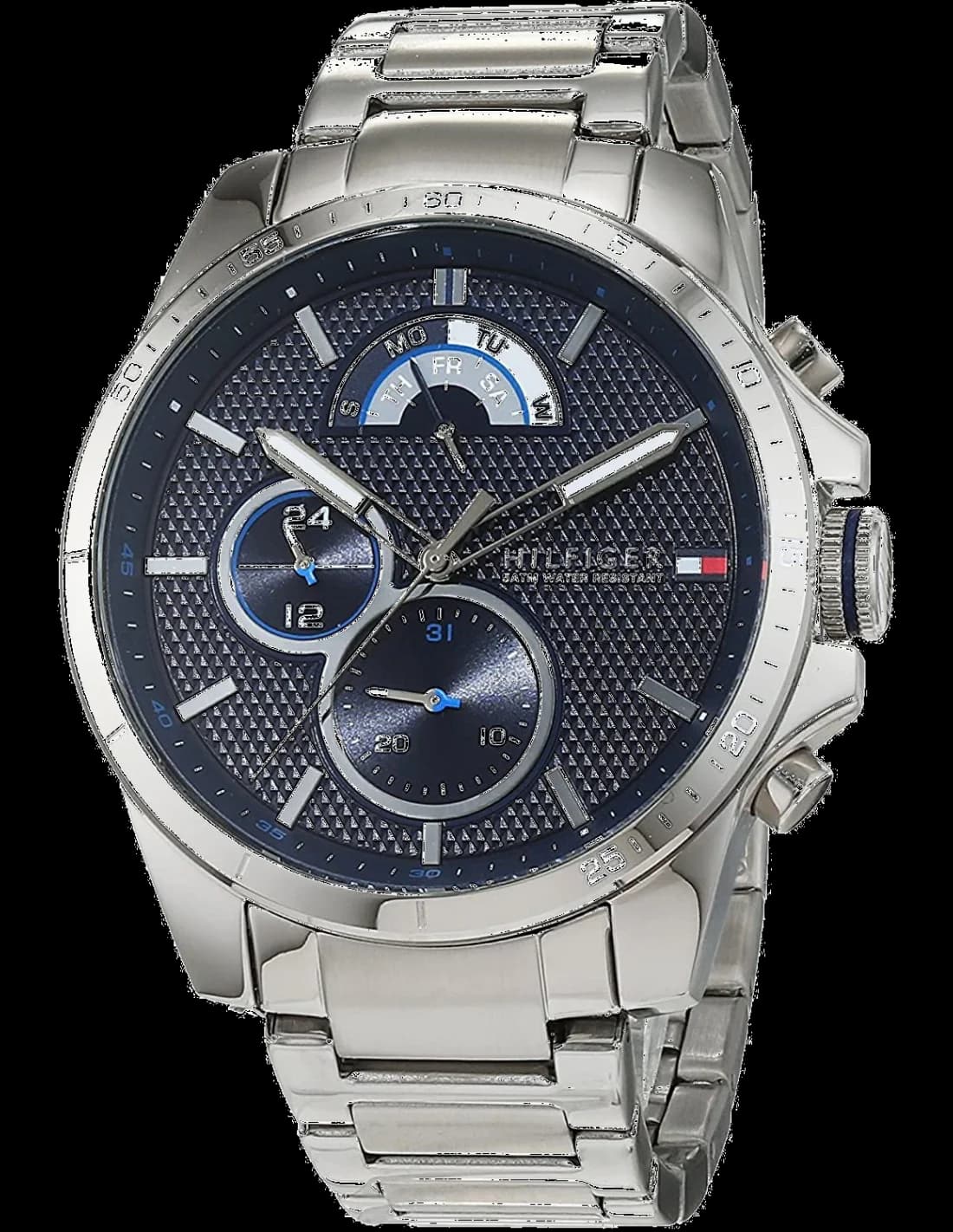 Garde-temps Tommy Hilfiger 1791348 avec cadran bleu soleil et aiguilles argentées pour une lisibilité optimale