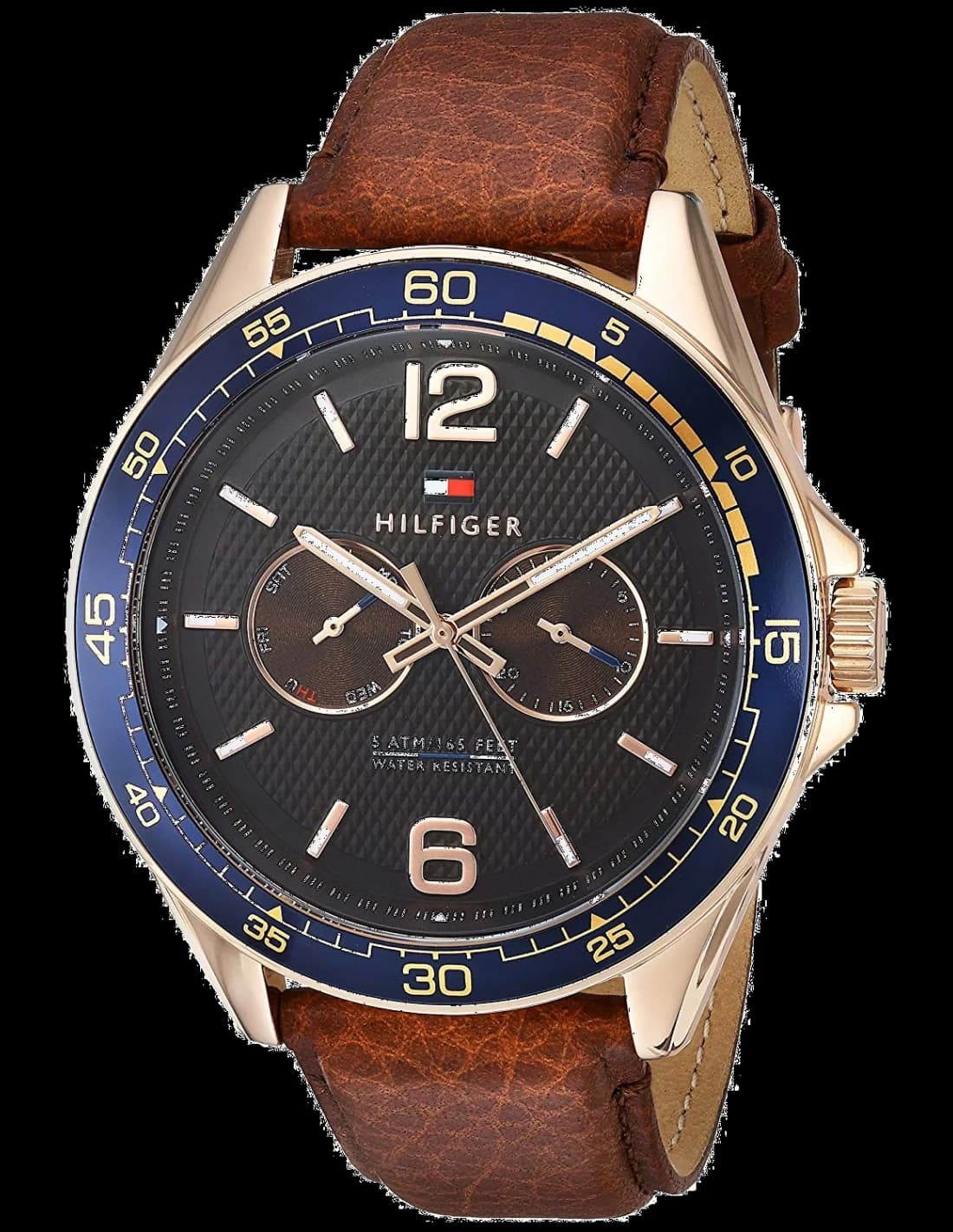 Garde-temps Tommy Hilfiger 1791367 au cadran bleu soleillé avec index bâtons et aiguilles luminescentes