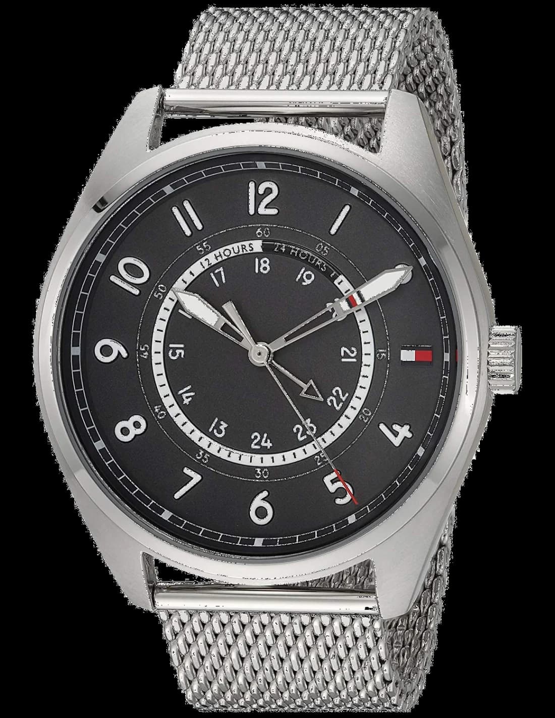 Garde-temps Tommy Hilfiger 1791370 au cadran bleu soleillé, aiguilles luminescentes et index bâtons pour une lisibilité sportive