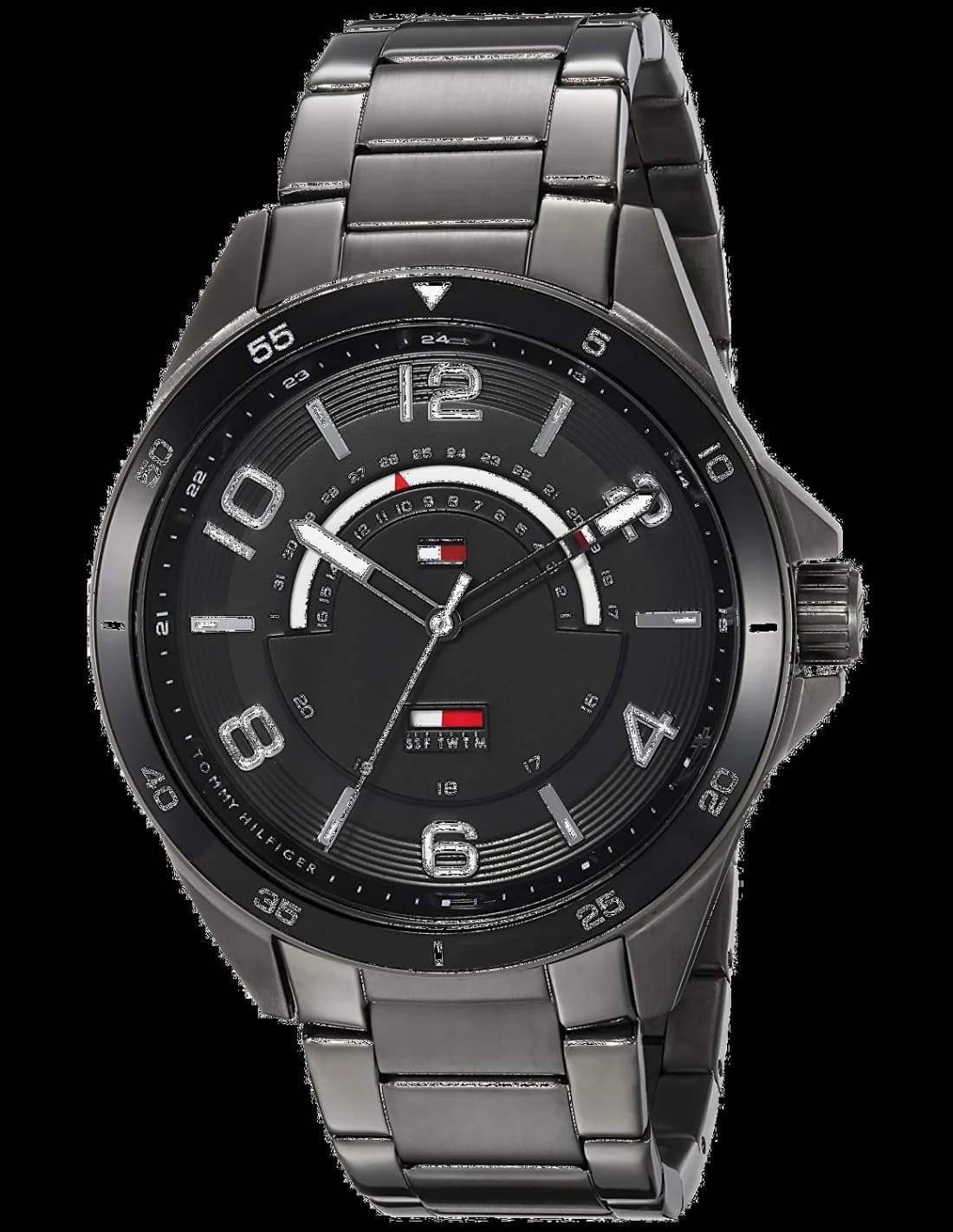 Garde-temps Tommy Hilfiger 1791393 arborant un cadran noir texturé avec index appliqués et aiguilles luminescentes sur fond mat